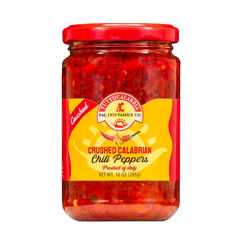 TuttoCalabria Crushed Calabrian Chili Peppers 10oz - Authentic Italian Spicy Condiment with EVOO for Pasta, Pizza, Sandwiches & Fish