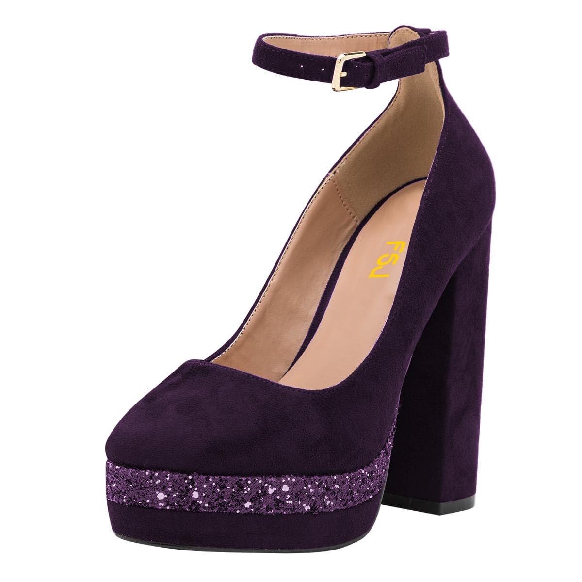 FSJ Women Comfy Platform Chunky Heel Ankle Strap Pumps Closed Toe Block High Heels Sexy Party Dance Versatile Shoes Size 4-16 US