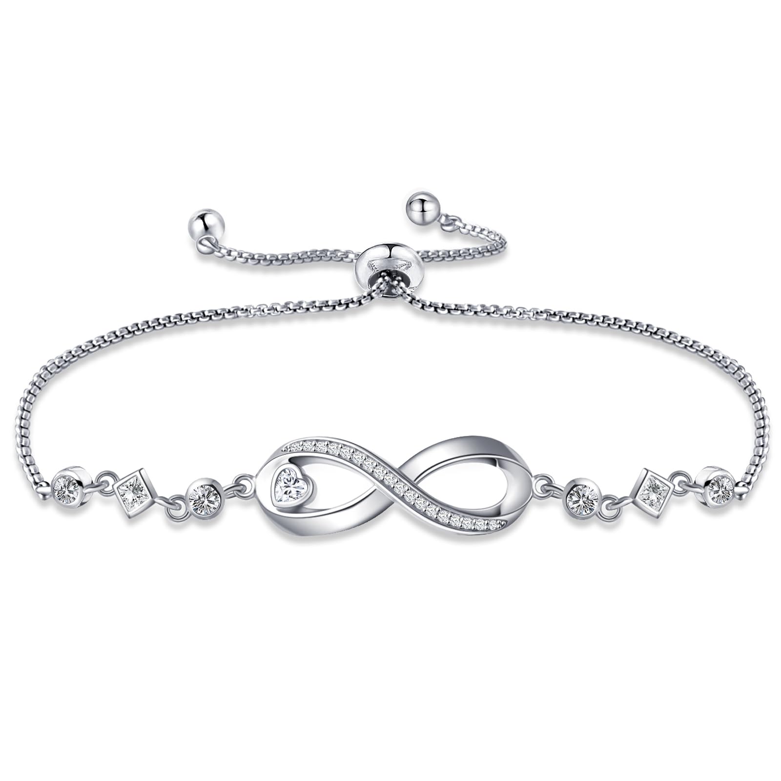 JSGEMSLEE 14K Gold Rose Gold White Gold Plated Cubic Zirconia Tennis Bracelet for Women Heart Shape CZ Adjustable Tennis Bracelet Fashion Jewelry Gifts for Women Girls