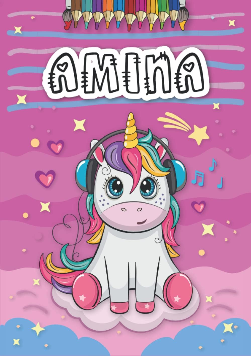Independently published Amina: Livre de coloriage personnalisé pour Amina | Licorne | Cadeau d'anniversaire pour fille ... | 4 à 8 ans | 25 motifs de licorne avec le prénom Amina, Grand format A4 (21 x 29.7 cm)
