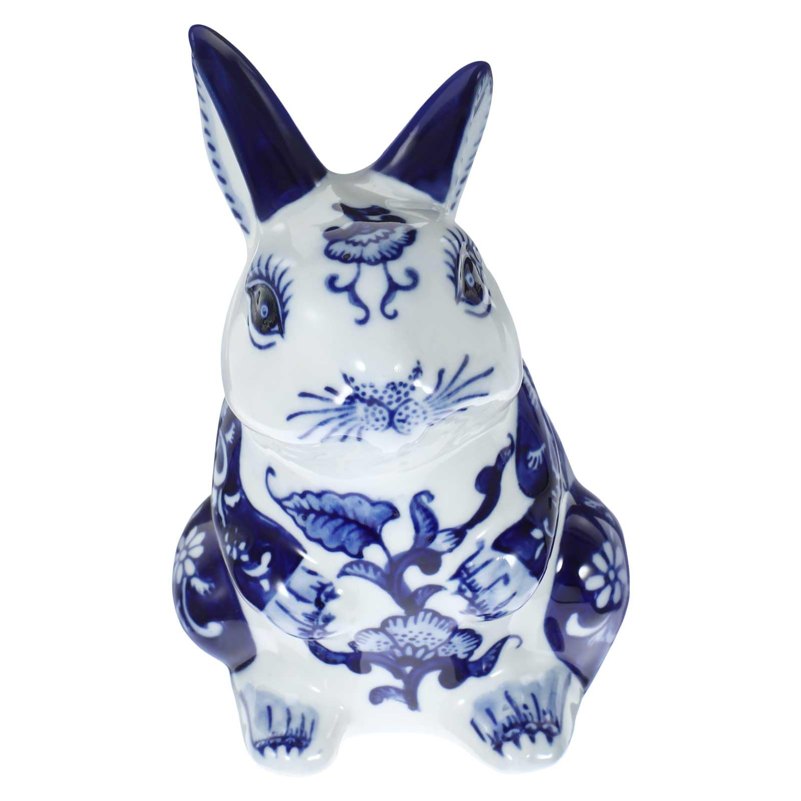Statue de Lapin en Céramique bleue peinte à la main pour salon chic