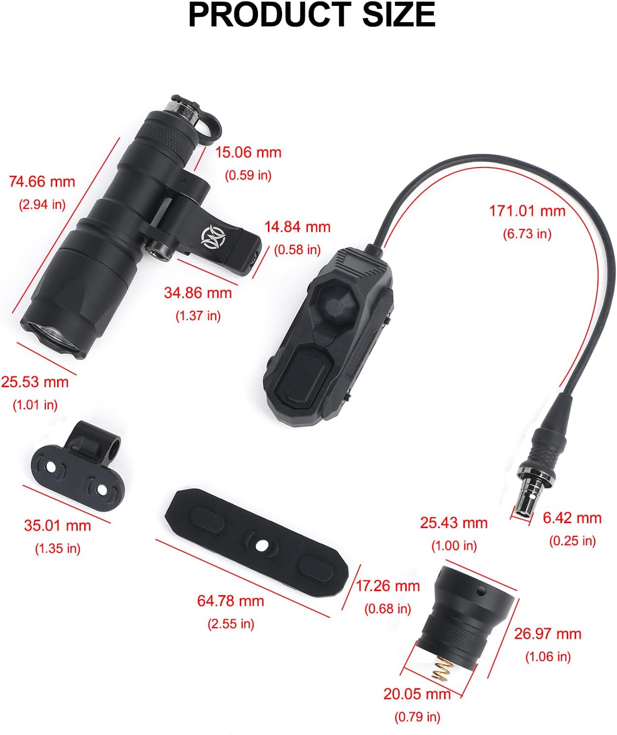 Tactical Flashlight Replaceable Rotating Base with Dual Button Remote Activation Pressure Switch