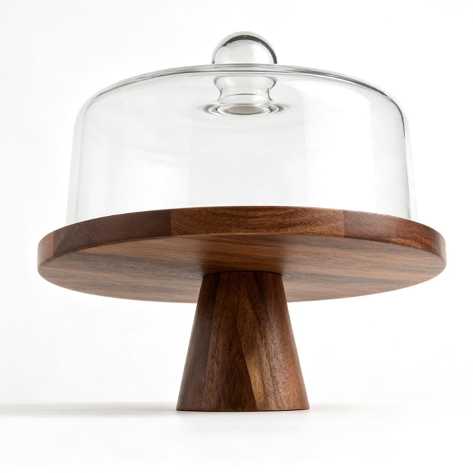 Aramox Alzata per Torte in Legno, Espositore per Dessert con Cupola in Vetro, Base in Legno 26 X 27,5 X 26 Cm con Coperchio da 23 Cm, Vetrina per Torte e Pasticceria per Compleanni, Matrimoni,