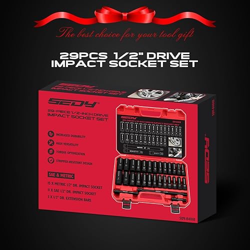 Miniatura 8 de Juego de 29 llaves de vaso de impacto SAE y métricas de 12" con barras de extensión - Material CR-V