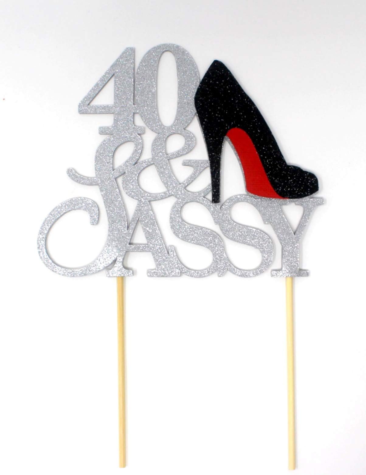 CAT40SASBL 40 & Sassy Cake Topper (Silver & Black), 6 x 9