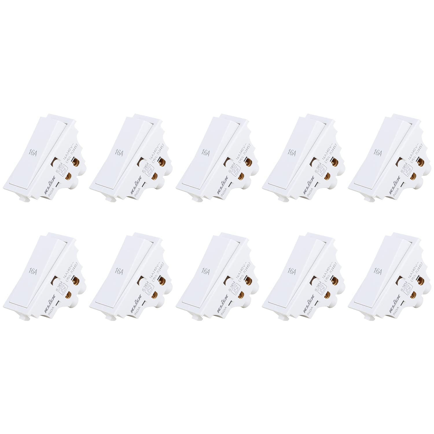 KLICK E-40 Euro Plus 1 Way Switch, Polycarbonate For Homes, Offices And More (16 AMP, Pack Of 10)