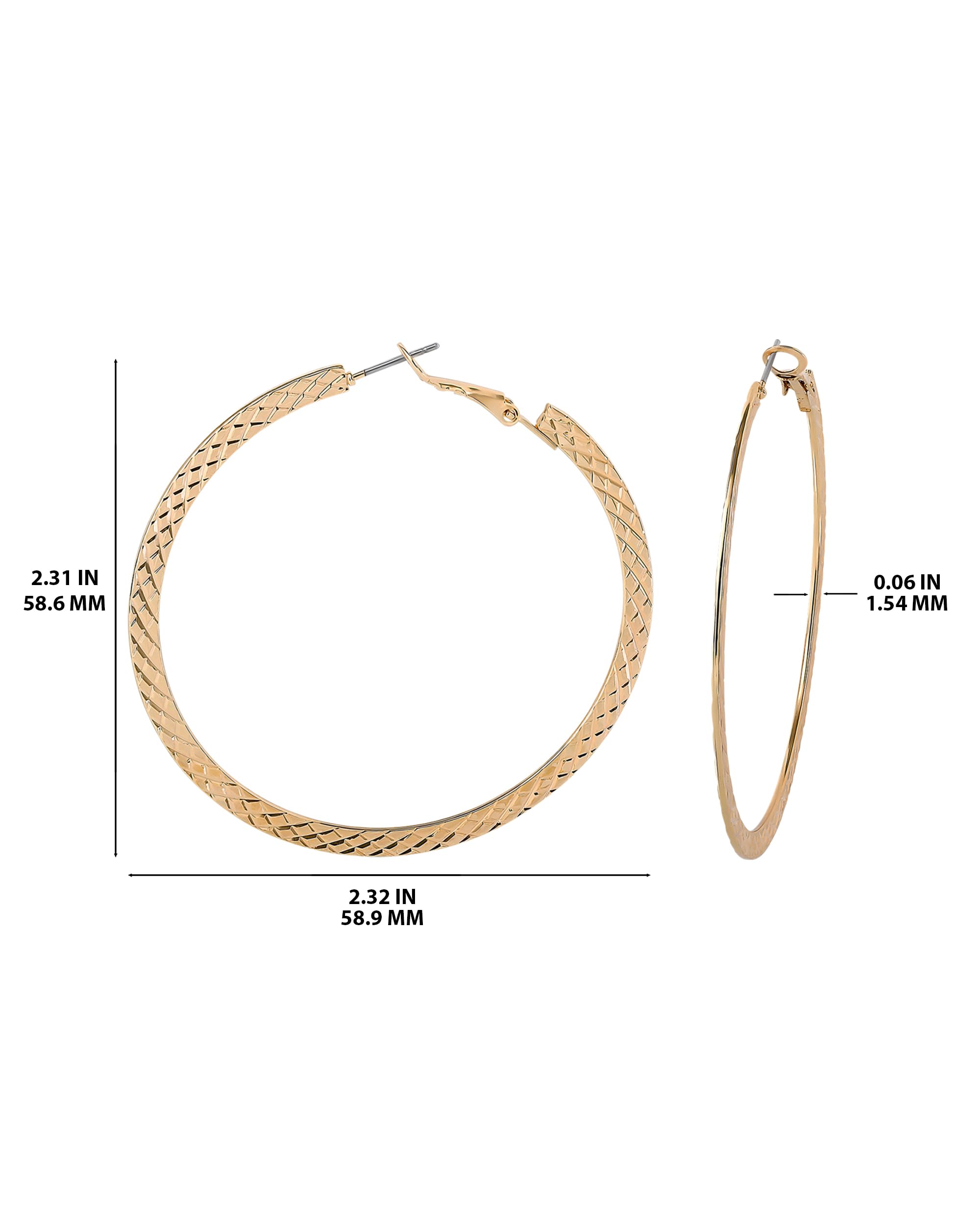 Jessica Simpson Flat Hoop Earrings for Women, Gold-Tone Large Hoops with Omega Back