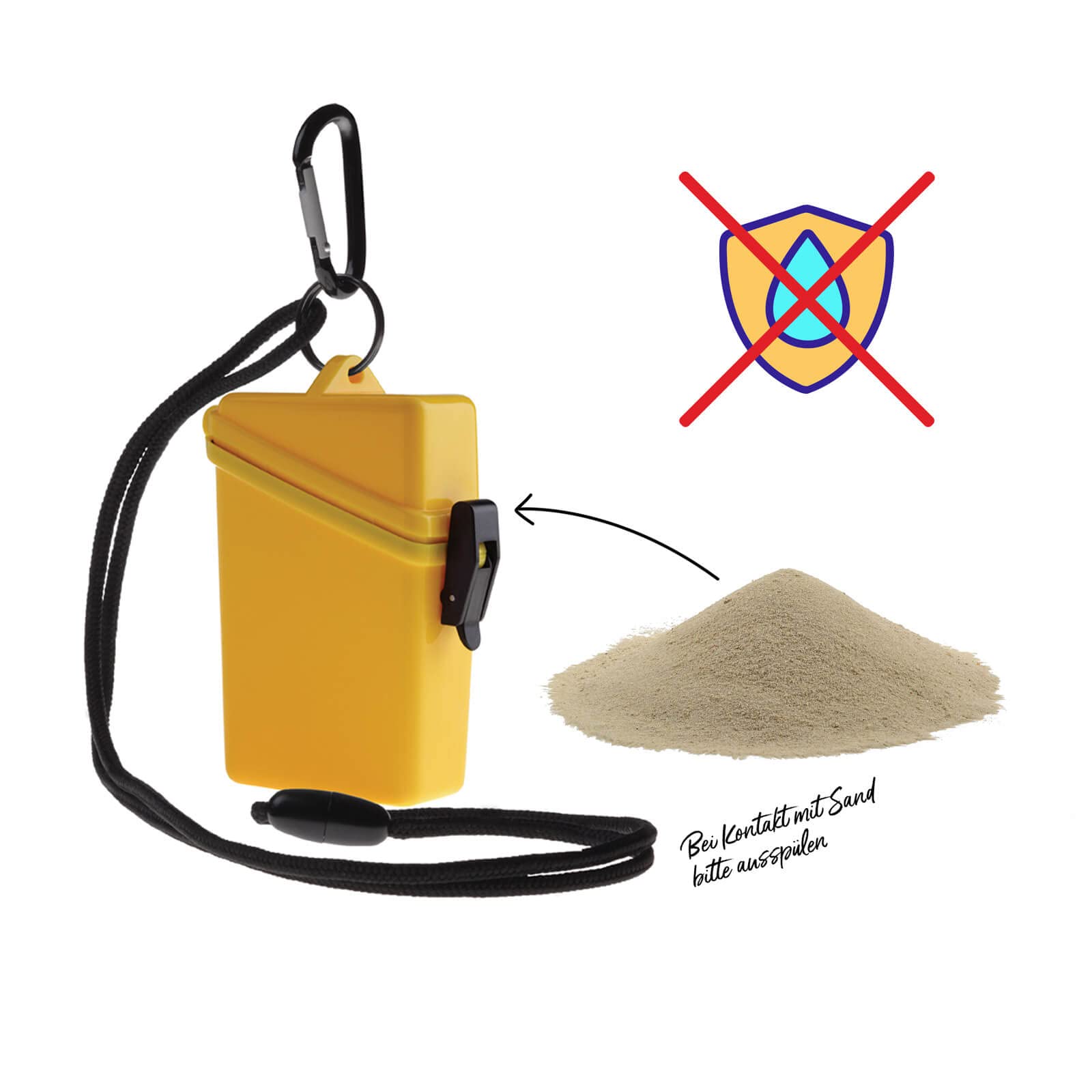 Witz STRANDSAFE Large - großer wasserdichter Badesafe gelb [1 Stück] Strandbox Schwimmsafe mit Karabinerhaken und Nylonschnur zum umhängen