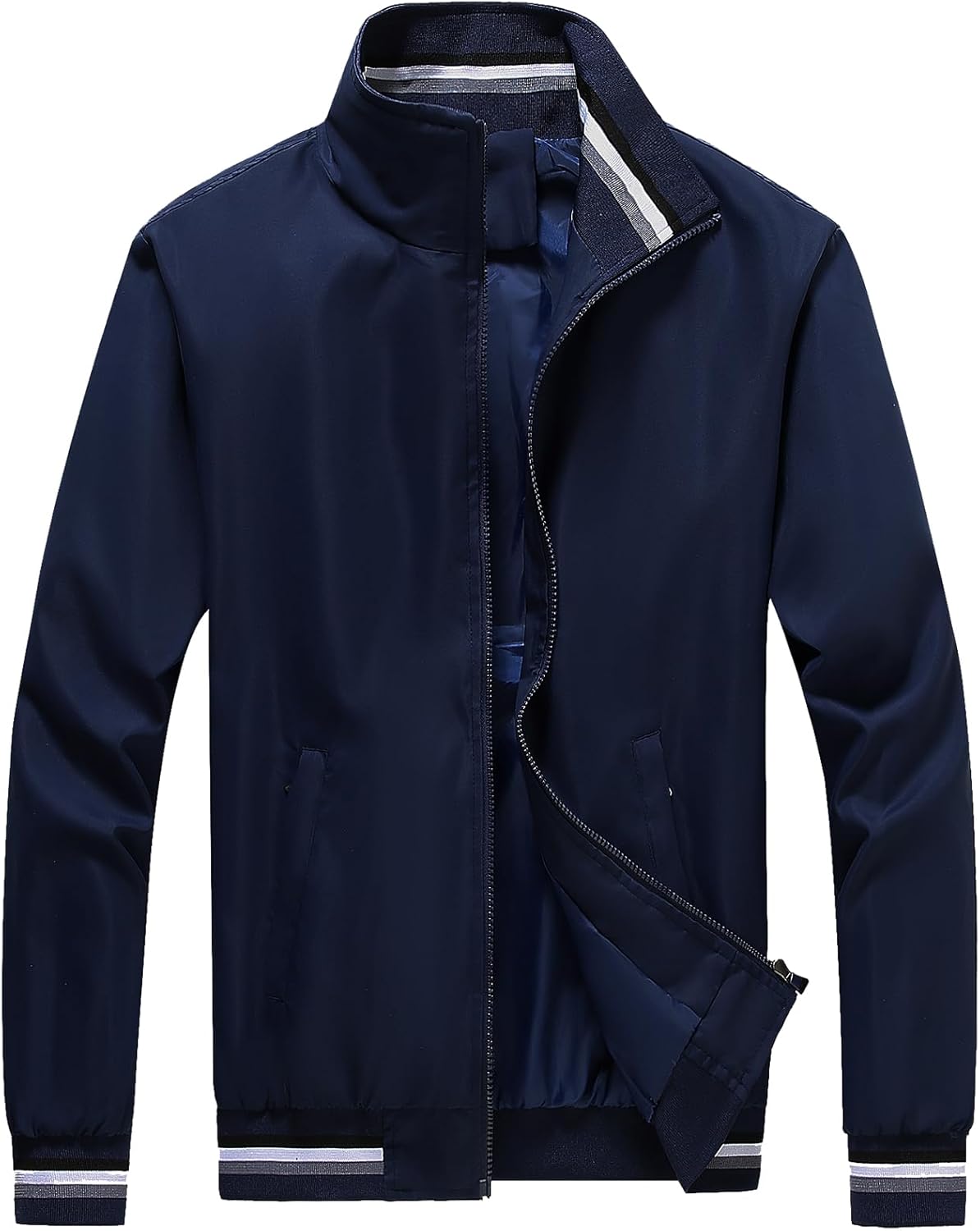 PEGENO Men's Lightweight Jacket Spring Fall Thin Flight Bomber Jacket Sportwear Full Zip Windbreaker Casual Coat