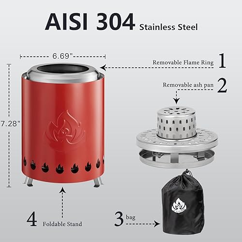 Miniatura 2 de Havato Fogata de mesa de 6.7 x 7.3 pulgadas con soporte, hoguera sin humo para exteriores, estufa pequeña de acero inoxidable 304 alimentada con