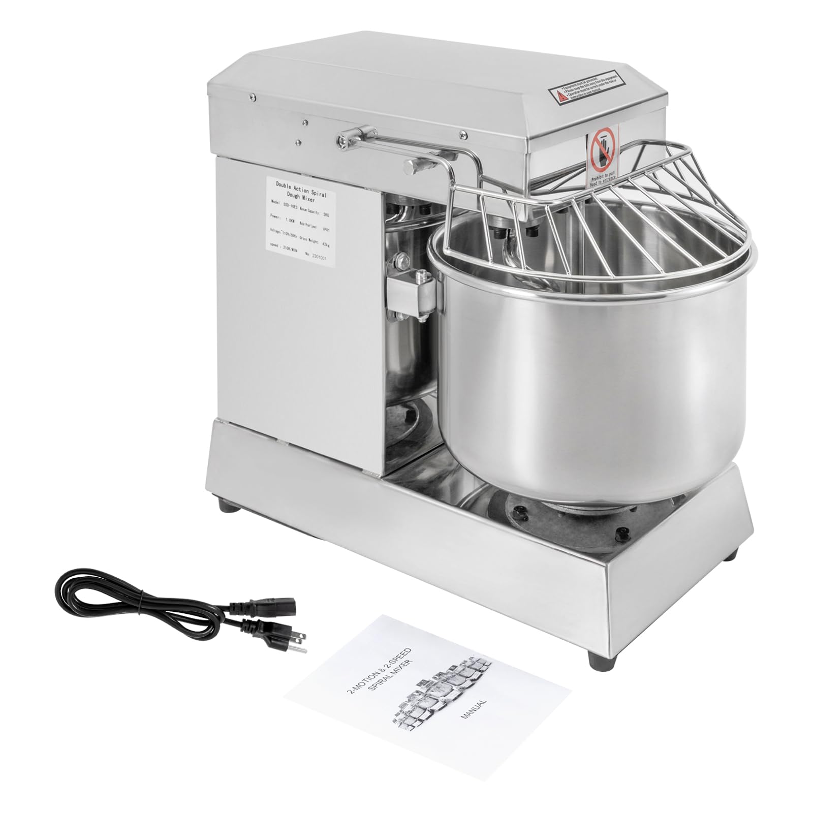 750W Stainless Steel Flour Mixer, 10L/2.6 gal Dough Kneading Machine, Dual Rotating Dough Kneading Machine, Electric Pizza Bakery Mixer for Kneading Dough, Mixing Salads, Stirring Jams (750, Watts)