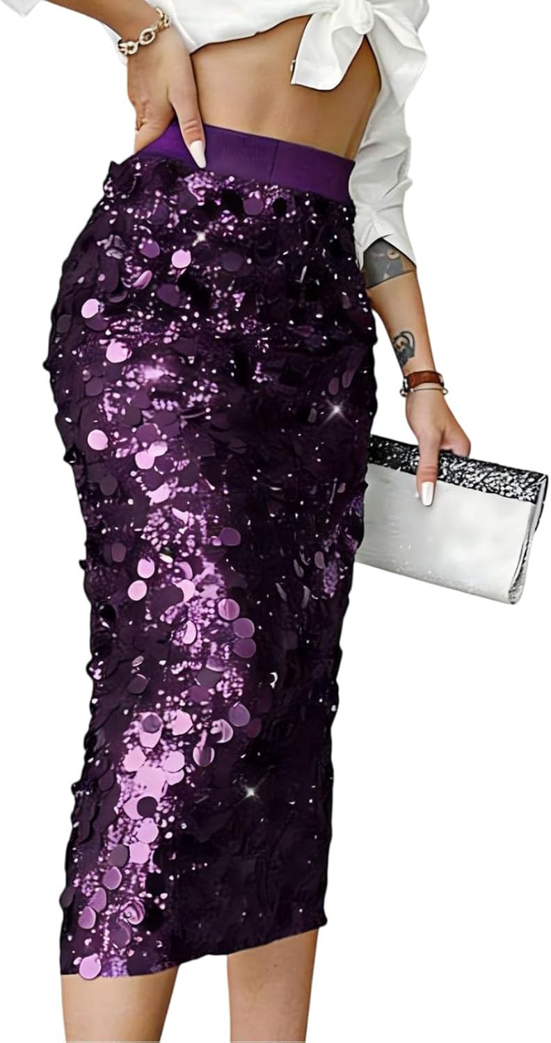 Women's Large Sequin Skirt, High Waisted Elastic Tight Pencil Skirt, Shiny Long Skirt,Going Parties Cocktail Parties