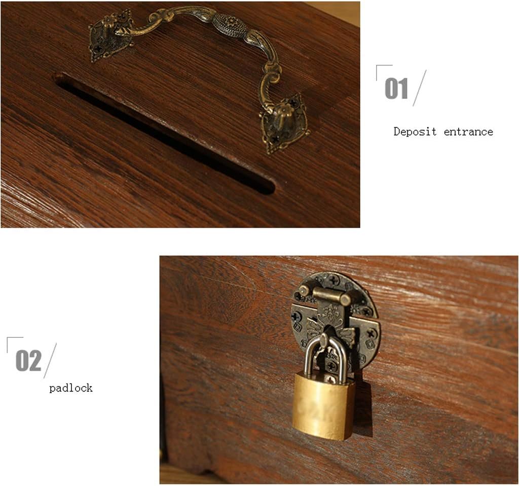 LYLY Piggy Bank Solid Wood Piggy Bank Vintage Treasure Chest Child Piggy Bank Lock Paper Money Boy Piggy Bank Can Be Taken Adult Cash Box Money Saving Box (Size : Large)