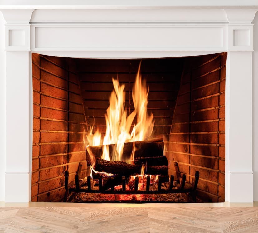 CORFOTO Burning Fireplace Backdrop Fabric 5x3ft Fake Fireplace Picture Firewood Warm Fire Flame Christmas Background for Winter Xmas Photo Props Christmas Wall Decorations Camping Poster Banner - Image 3
