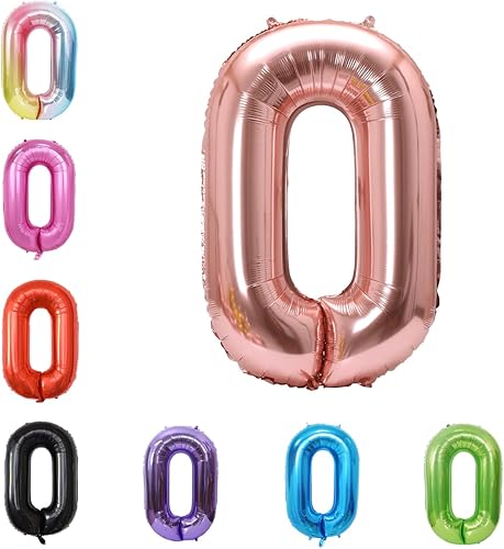 Globo grande de helio de 40 pulgadas con números 0-9 de lámina de aluminio para cumpleaños, bodas y fiestas (oro rosa, 0)