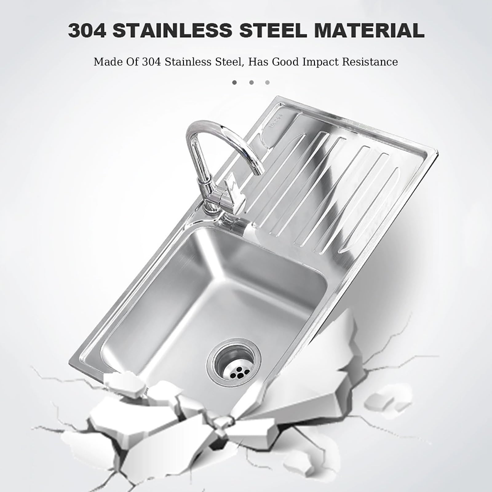 Lavabo Utilitario Autoportante, Acero Inoxidable 304, Fregadero de Cocina de Una Sola Cuenca con Grifo de Agua Caliente y Fría Fregadero Exterior para Jardín, Garaje o Lavandería(Single layer)