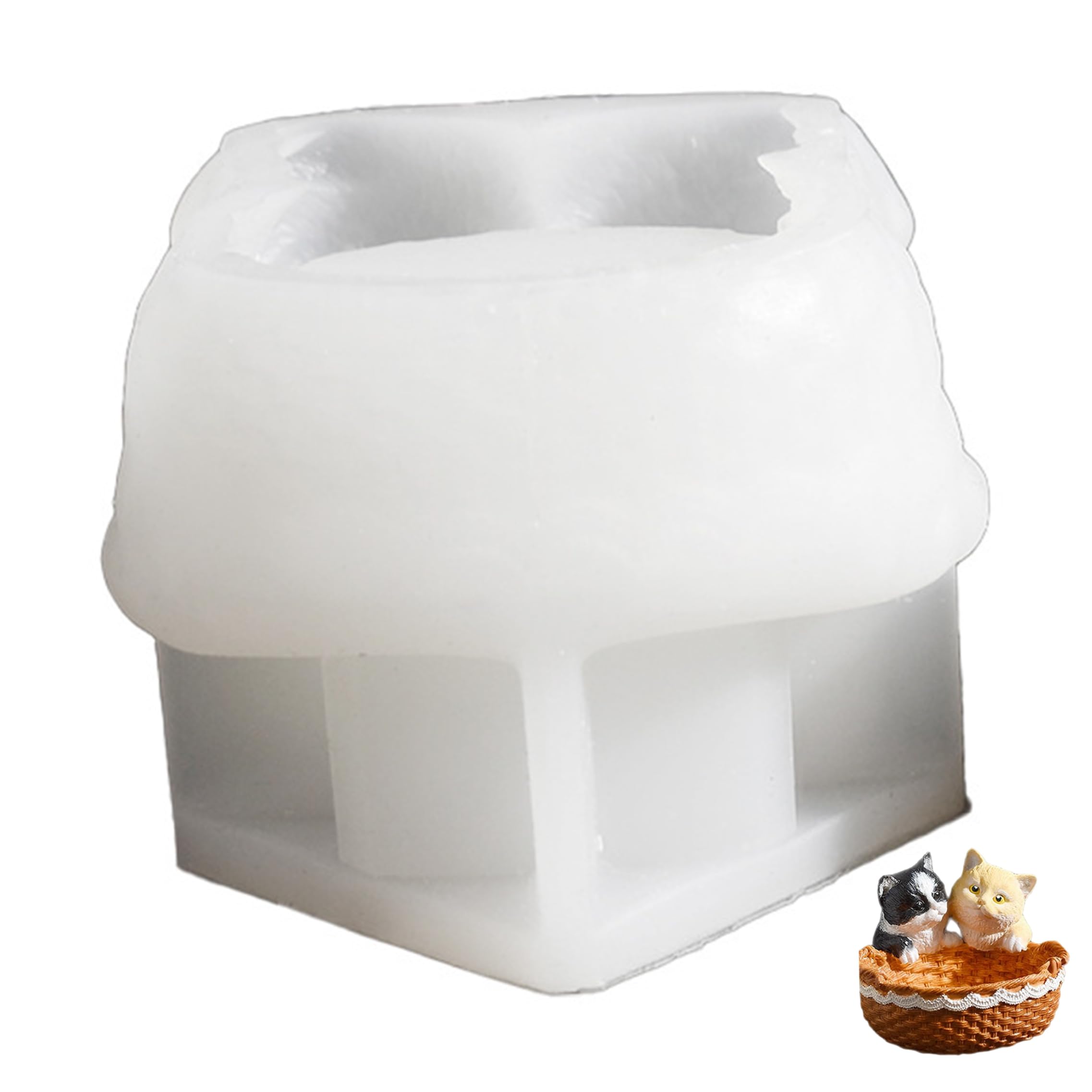 Xoeryoy Plaster Molds, Two-cat Woven Basket Silicone Molds For Plaster, Animal Resin Moulds - White