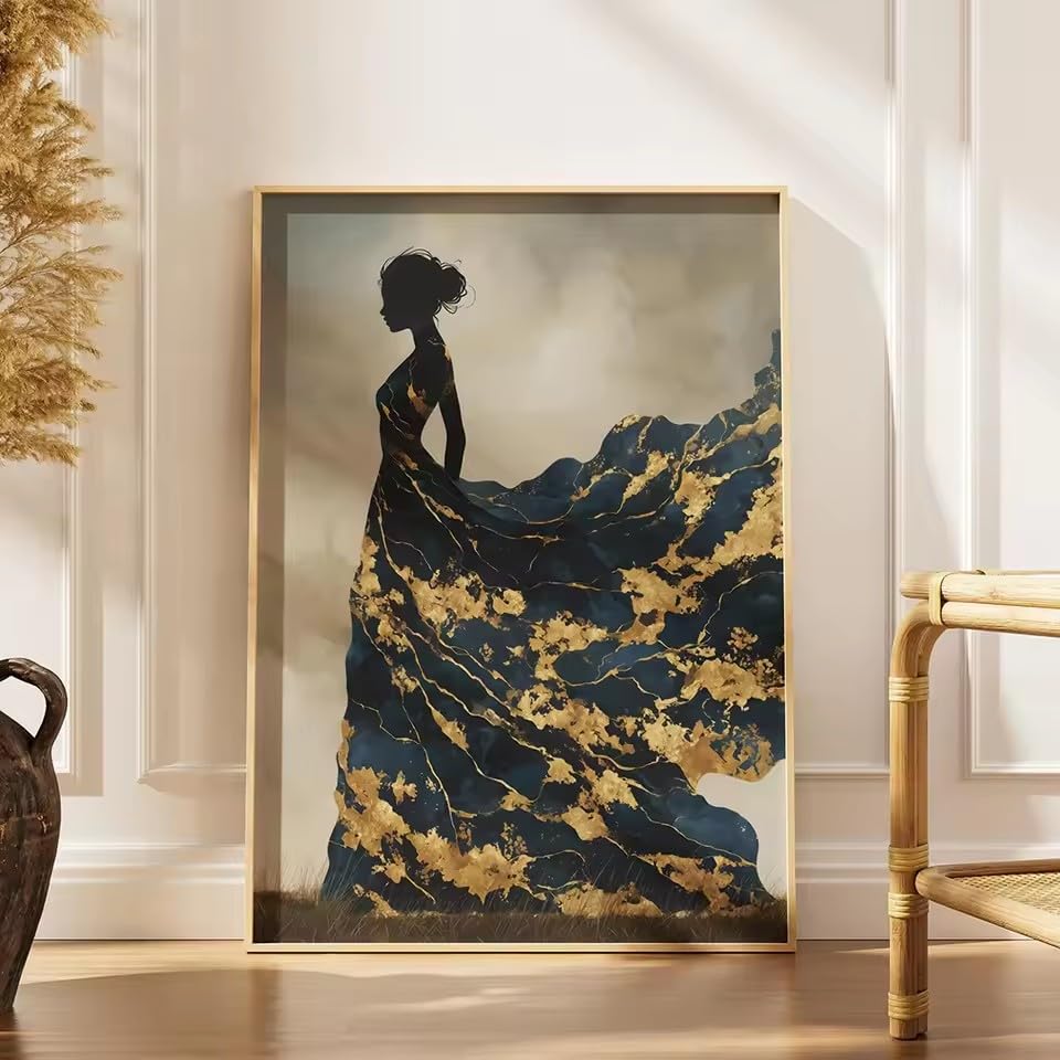 Tableau abstrait féminin sombre KEMEIQI grande toile 70x110 cm