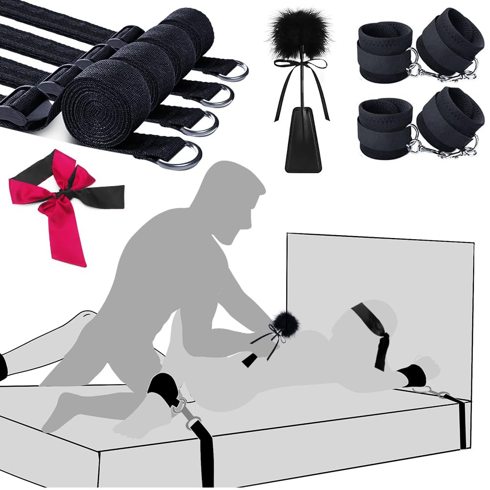 Sex Toys Bondage BDSM Restraints, Couples Sex Toys Bondage Restraints BDSM Kit, 75'' Adjustable Bed Restraints Sex Straps Set with Handcuffs Blindfold Tickler, Couple Adult Toys