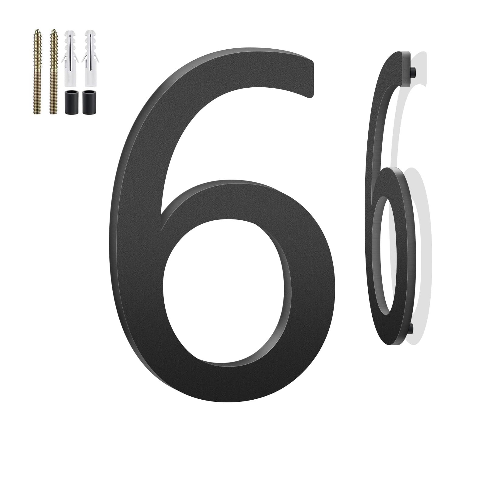 4 Inch Floating House Numbers and Metal Letters for Outdoor Signs, House Numbers for Outside, Aluminum Address Letters and Numbers for Door, Mailbox, Garden, Perfect for Home or Office (Number 6)