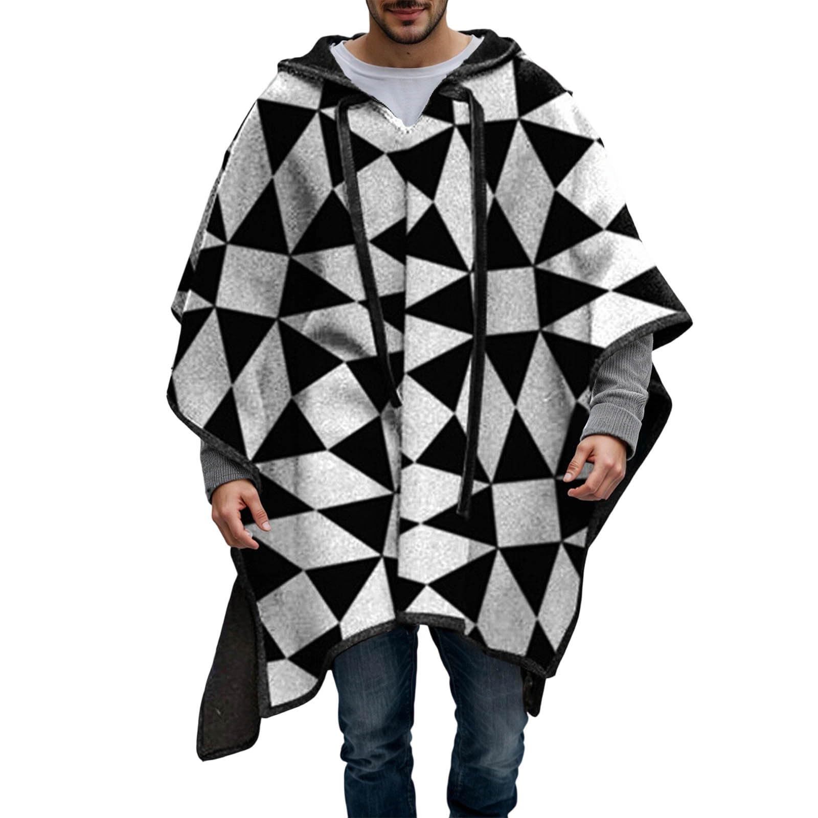 Poncho para hombre, manta cálida, ponchos con capucha, poncho de lana para hombre, chaqueta hippie, cómoda, suave, poncho con capucha, sin capucha, dobladillo irregular, ropa de casa