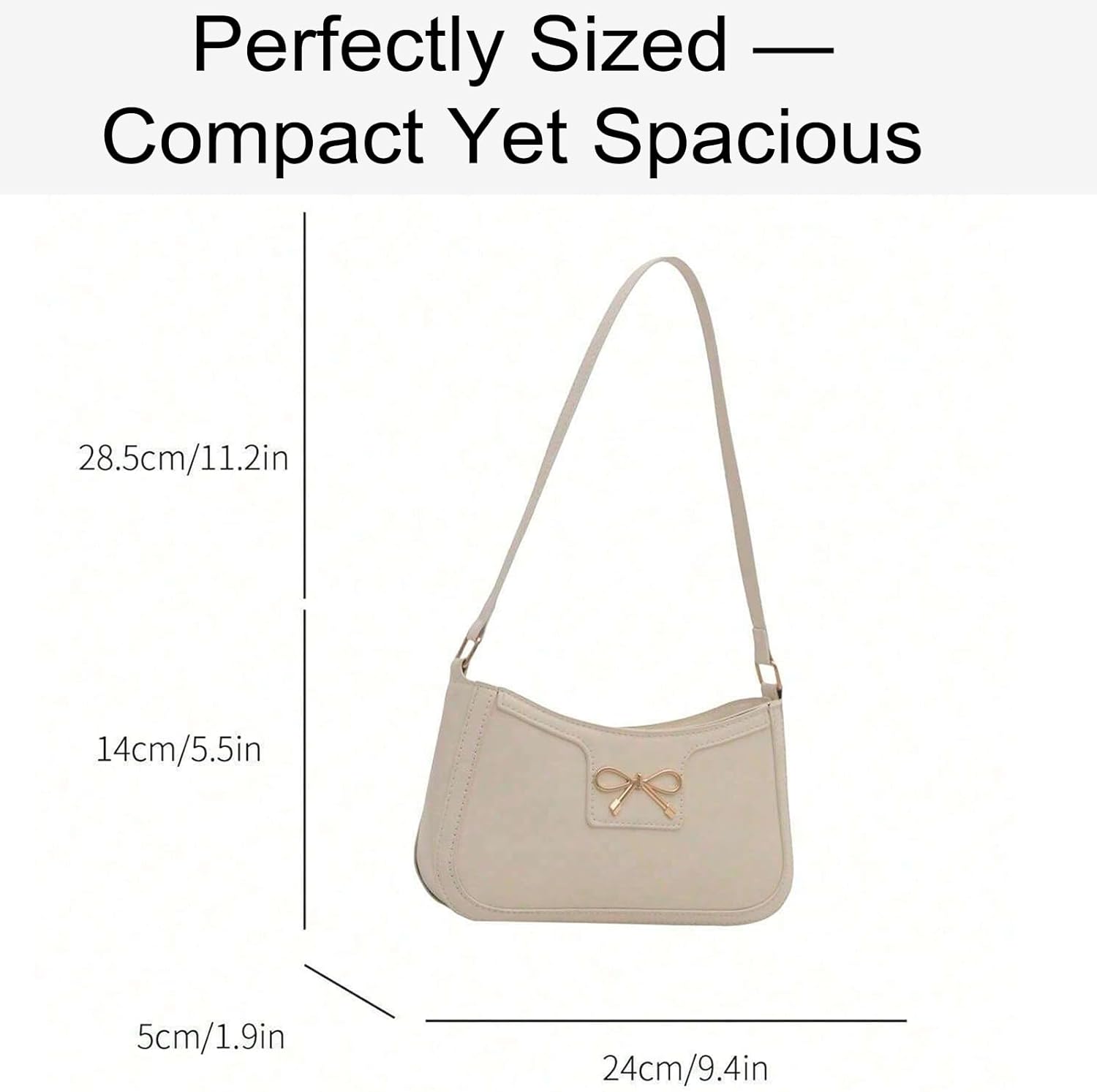 Fashion Bow Shoulder Bag for Women, Cute Hobo Tote Handbag Zipper Clutch Purse for Work Travel Casual - Image 3