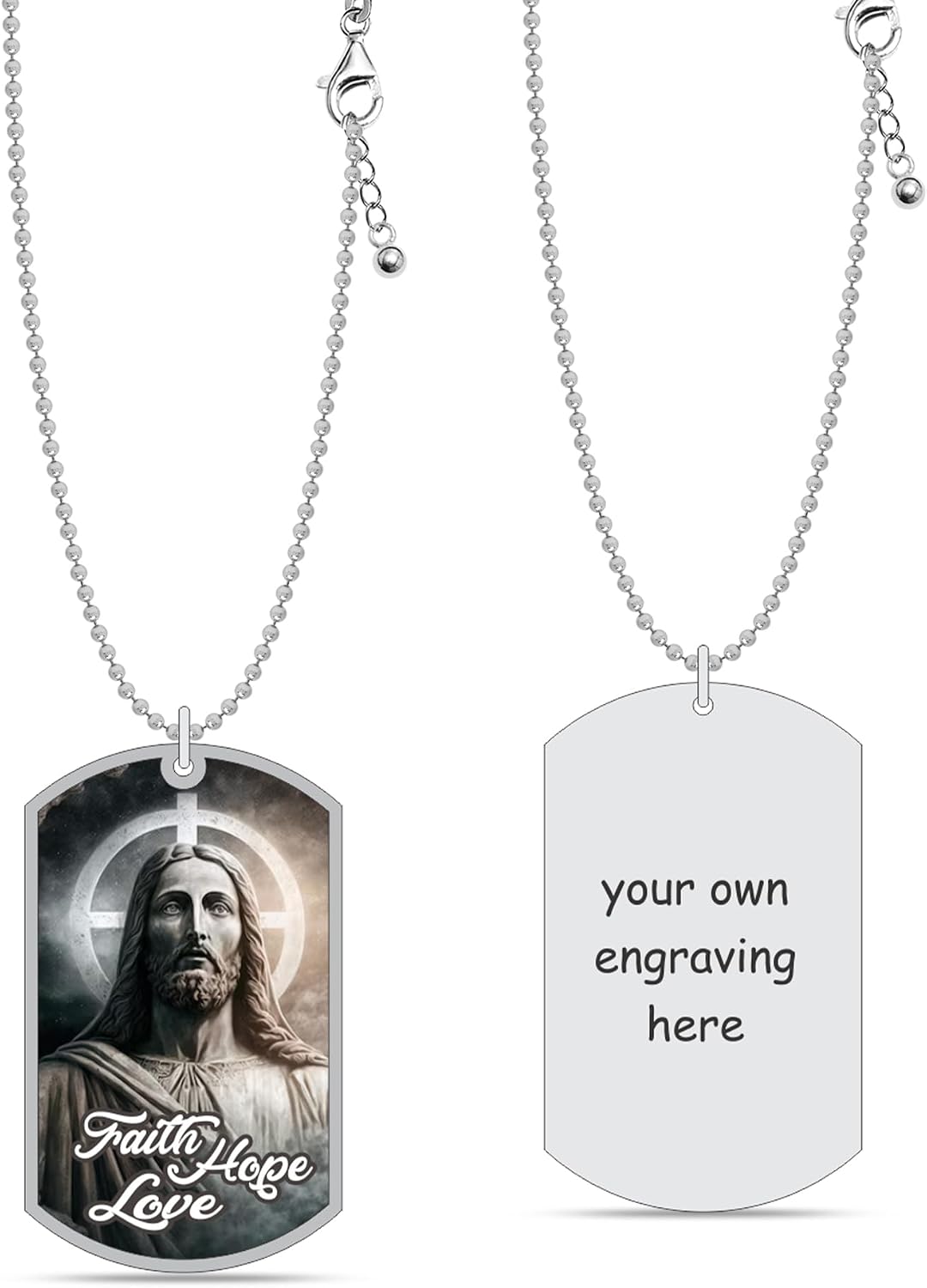 LeCalla Pesonalized Dog Tag Necklace for Men and Women | Customized Engraved Text Name and Photo Pendant Necklace | Custom Necklace Jewelry Gift for Women Couple Love Friend