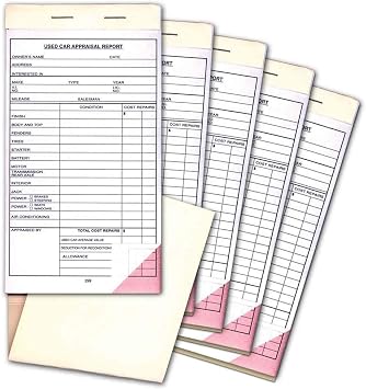 Used Car Appraisal Report Book 5-Pack 2-Part Carbonless Vehicle Form - 4.25 inches x 7.75 inches 5 Books of 25 per Book
