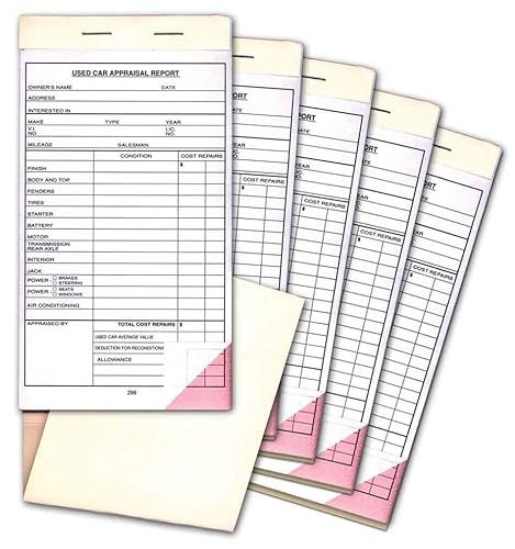 Used Car Appraisal Report Book (5-Pack) 2-Part Carbonless Vehicle Form