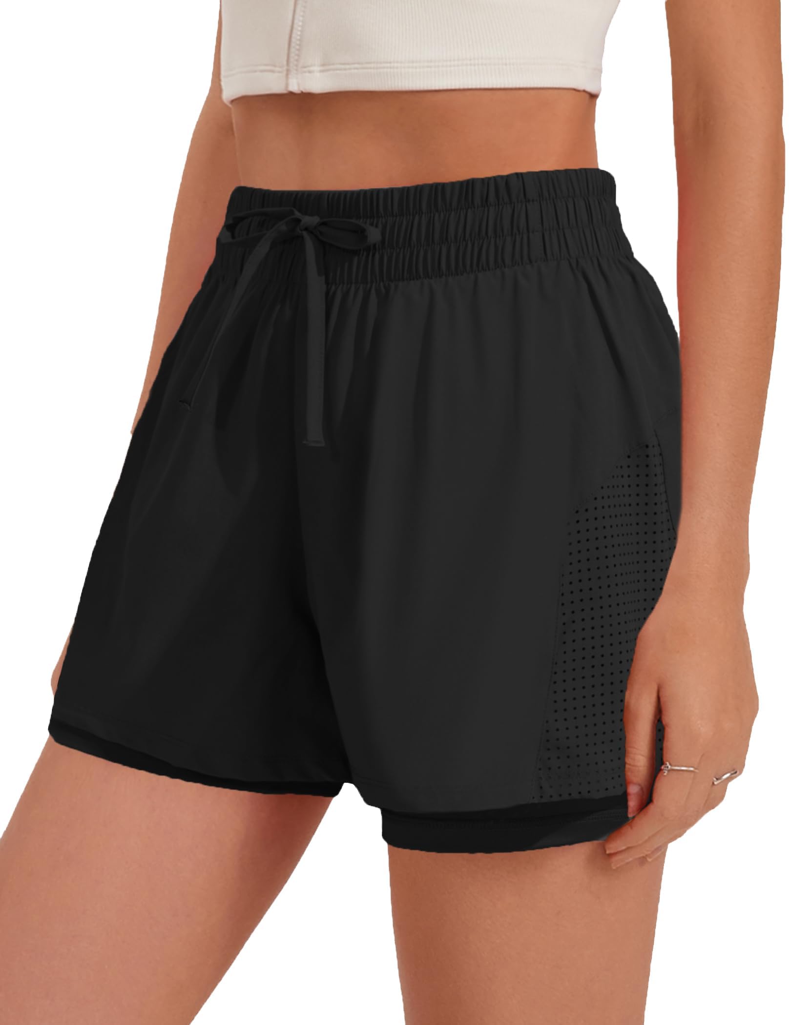 Pinspark womens High Waisted Quick Dry Gym Shorts with Pocket