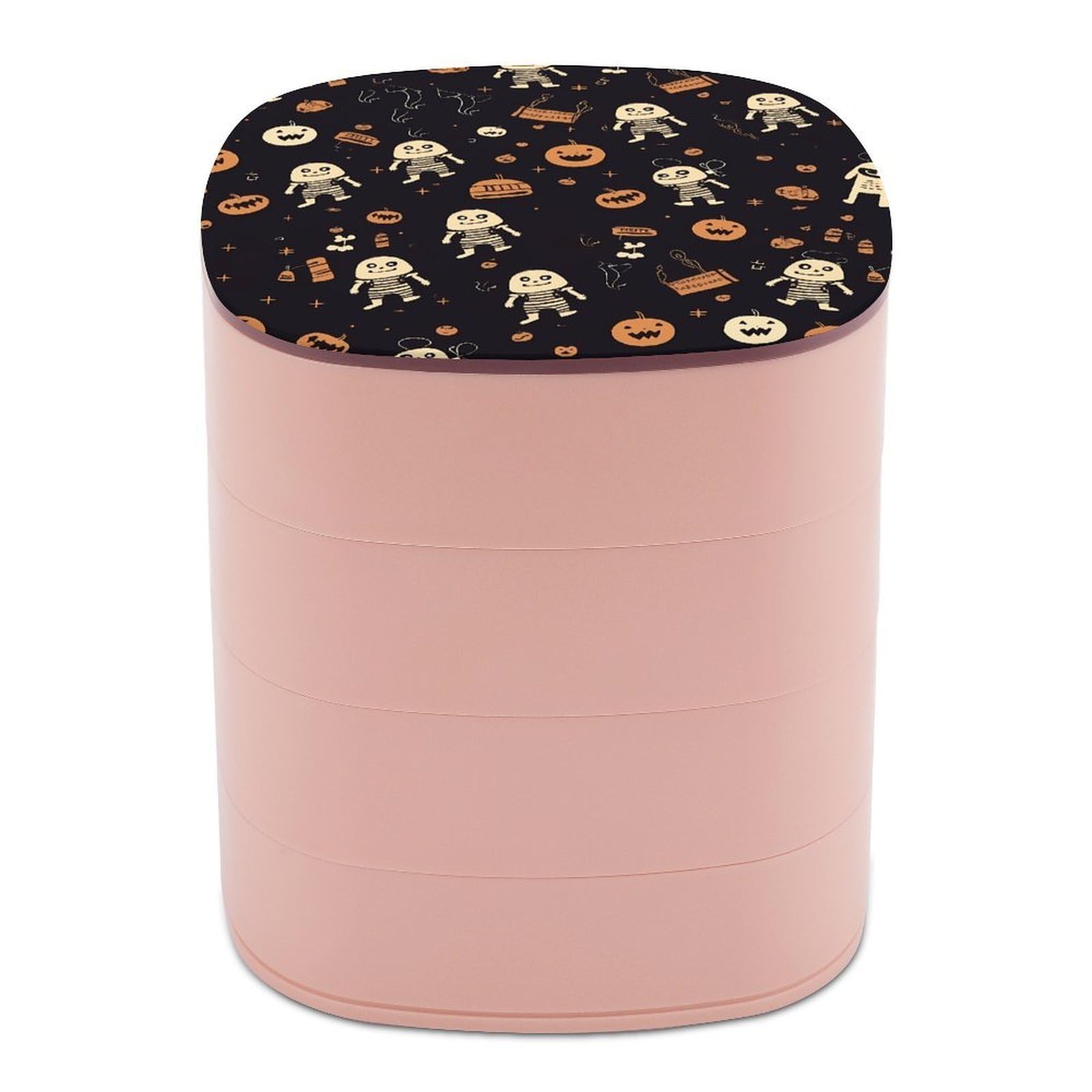 VstaDank Cute Halloween Pattern Jewelry Case Women Portable Travel Jewelry Box Rotating Jewelry Organizer with Mirror Multi-Layer Necklace Ring Earring Storage Box for Bracelets Rings