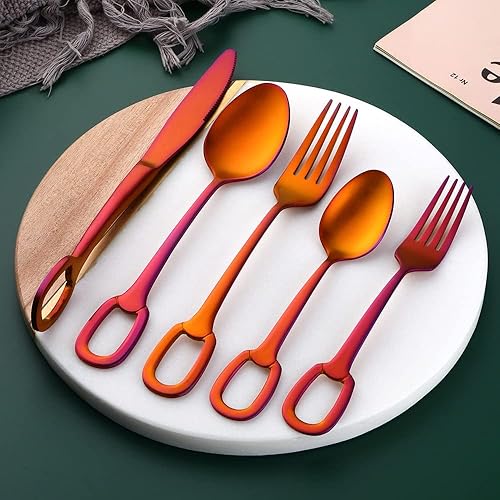 Miniatura 2 de BISDARUN - Juego de cubiertos de acero inoxidable de 5 piezas, incluye cuchara y tenedor de cuchillo, pulido con espejo, apto para lavavajillas,