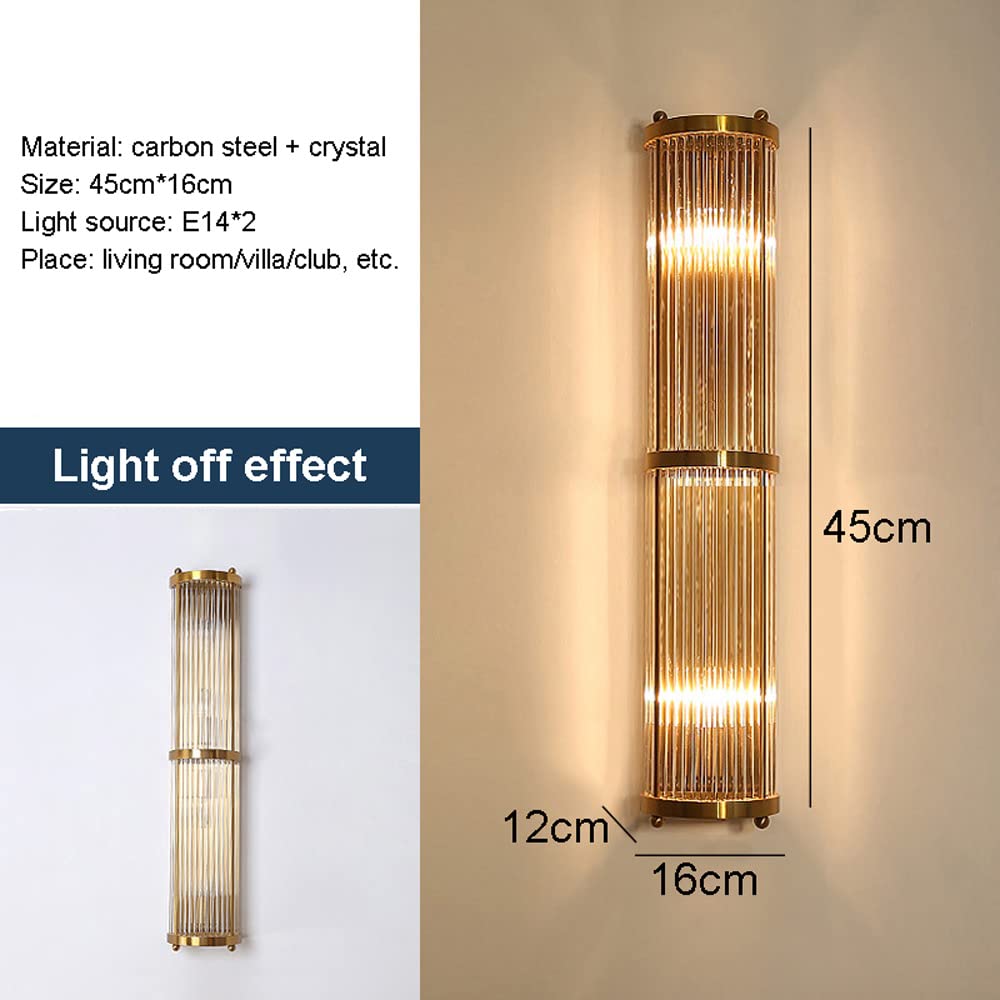 Jadssox aplique de pared de cristal accesorio de iluminación lámpara de pared posmoderna, luz de montaje en pared de metal dorado para interiores, apliques de pared largos E14 lámparas de tocador para