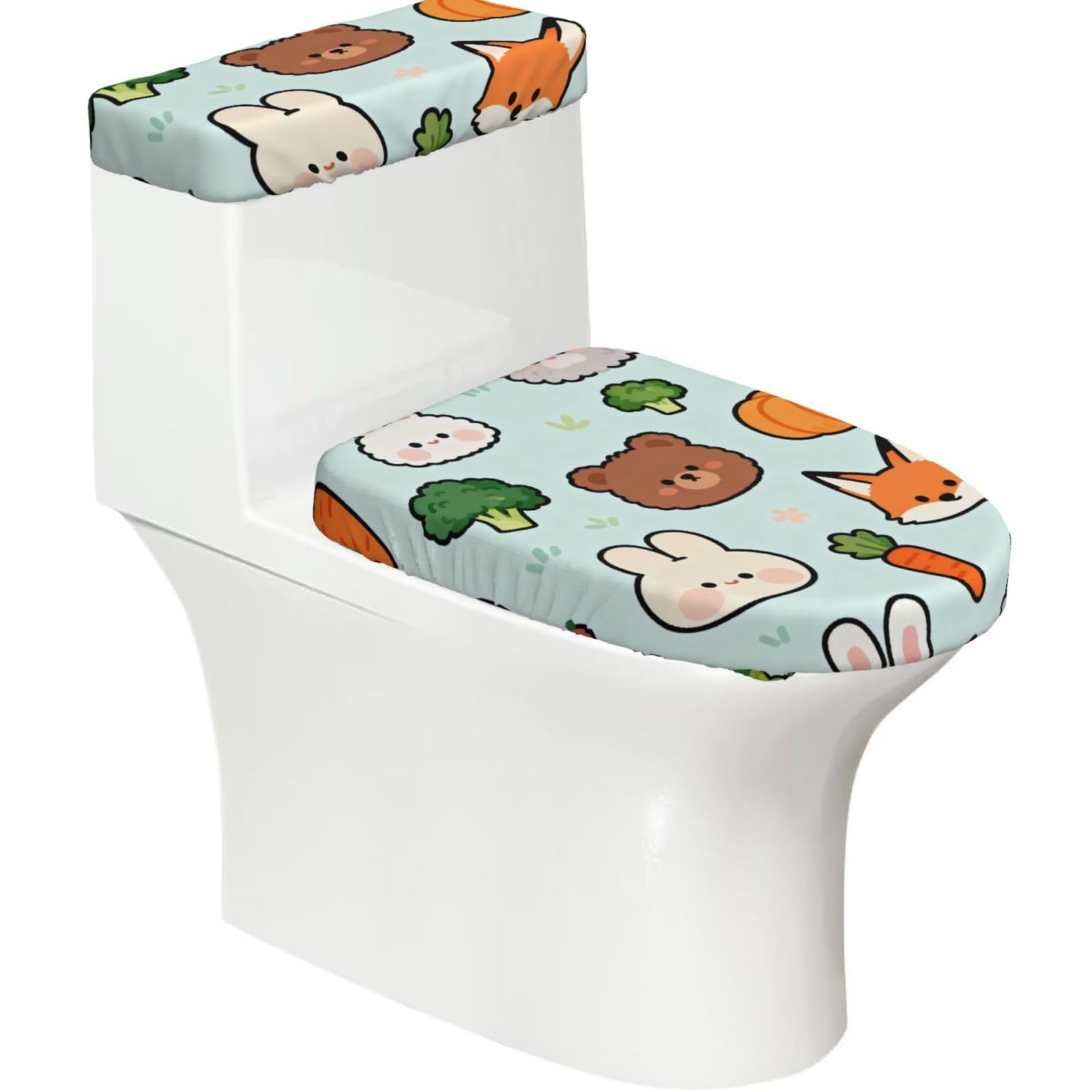 Cntdbu Black Cute Little Bunny Stretchy Toilet Lid And Tank Cover Set-Soft Elastic Bathroom Decor For U Shape Oval