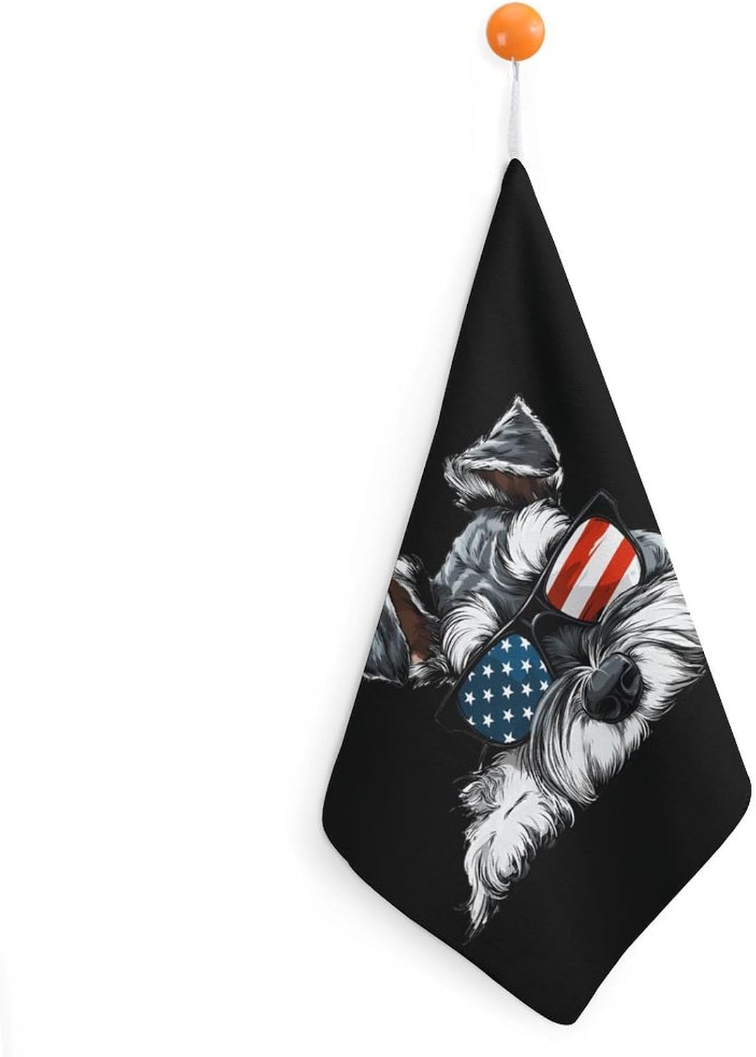 USA Flag Schnauzer Dog Hand Towels for Bathroom Handkerchief | Absorbent,with Hanging Loop,Kitchen Towels,for Home Hotel,Soft