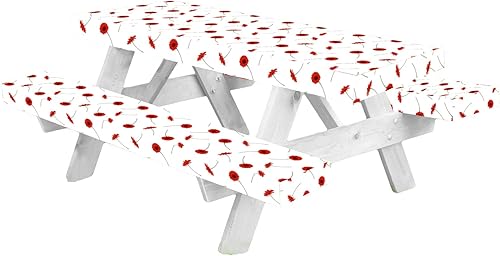 Miniatura 4 de LINPRO Funda de mesa de picnic de alta calidad con fundas de banco, fundas de vinilo ajustables para mesa de picnic con accesorios elásticos de