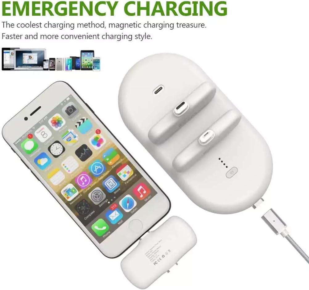Portable Magnetic External Battery Bank 8000mAh Charger Power Charging Station + 3 Mini Power 950mAh Easy Transport Perfect for Lightning/Micro USB/Type C
