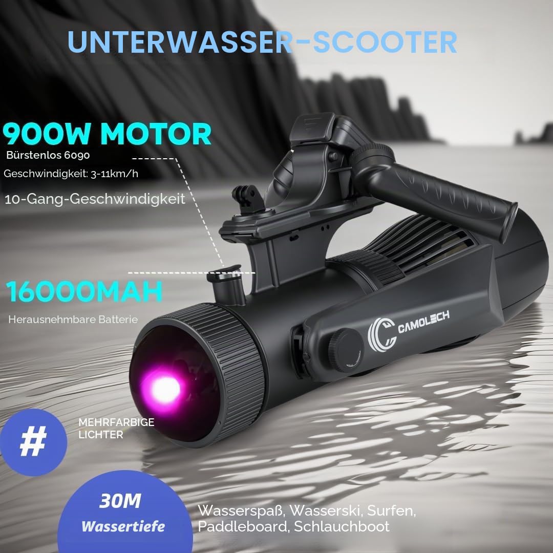 900W Unterwasser-Scooter - Dual 16AH Abnehmbare Batterien, High-Speed Elektrische Flosse für SUP, Kajak, Paddle Board, Schnorcheln & Tauchen, IPX8 Wasserdicht