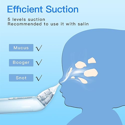 Miniatura 3 de Aspirador nasal para bebé, ventosa nasal eléctrica para bebé, succión de mocos con 5 niveles de succión, luz calmante y rimas infantiles