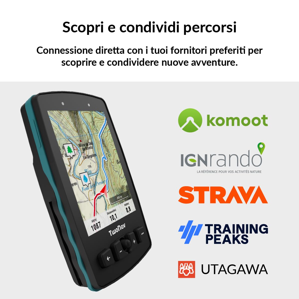 TwoNav Aventura 2 Plus (32 GB) + Carta completa Italia TomTom, GPS portatile con schermo wide da 3,7 pollici, pulsanti e joystick per alpinismo, trekking o escursionismo