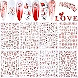 3D Valentines Nail Stickers Red Valentine's Day Nail Art Stickers Self-Adhesive Valentine Nails...