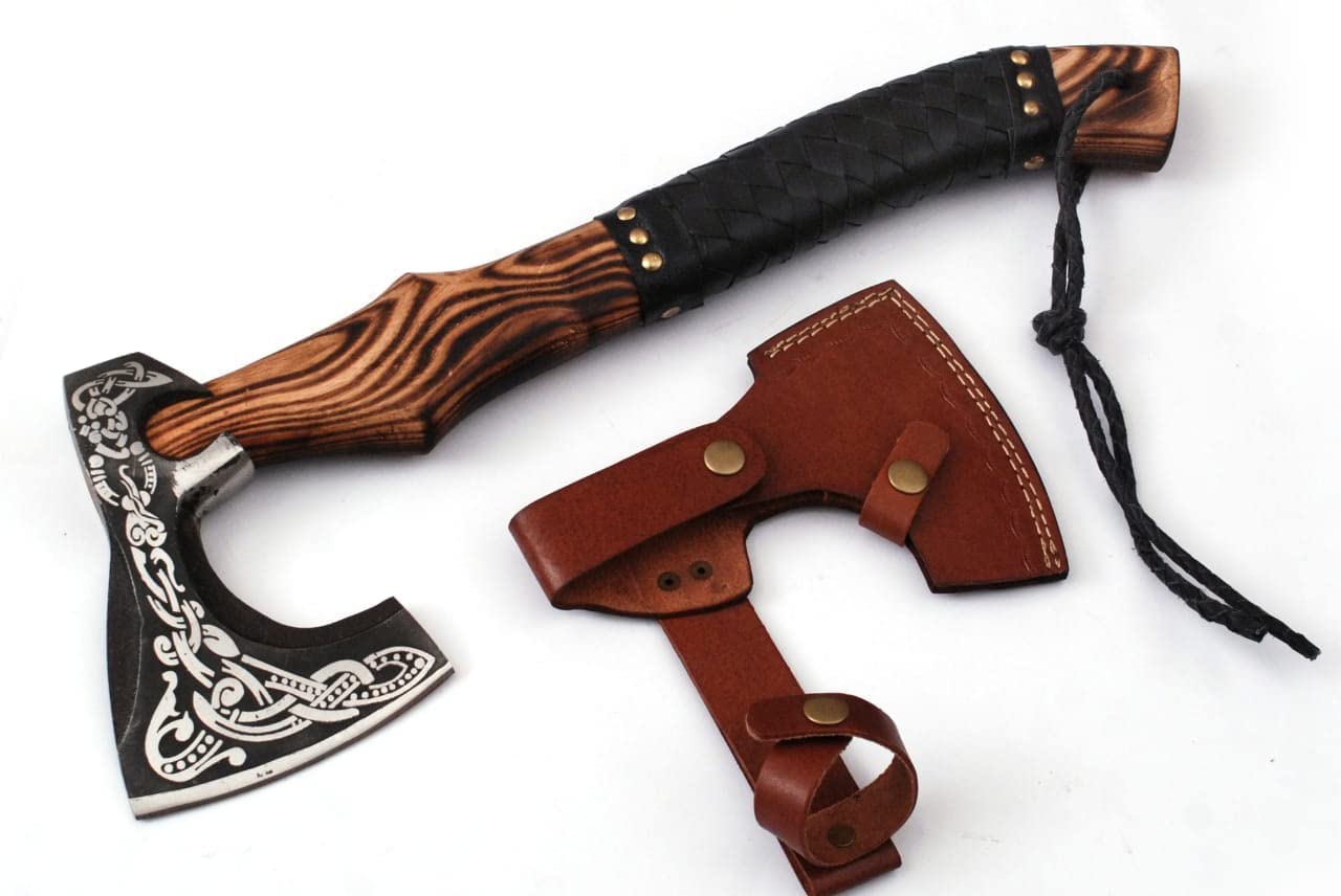 Amazon.com: Custom Handmade Carban Steel Tomahawk Axe Viking Hunting  CAMPING AXE Vantage AXE Battle W Beautiful Design of Wood Handle Leather  cover (Black) : Everything Else