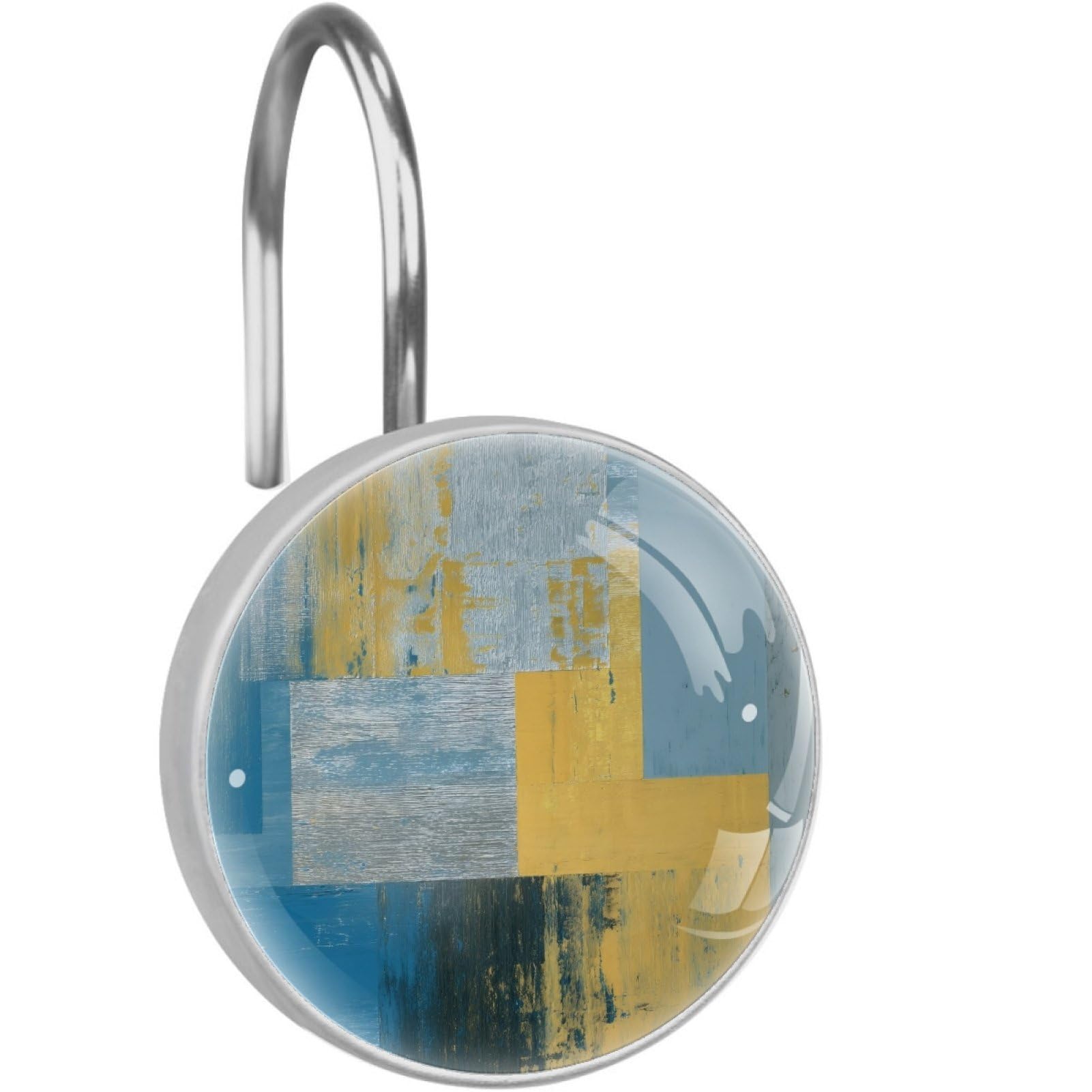 VAPOKF Decorative Shower Curtain Hook: Blue Yellow Texture Rustproof Stainless Steel Shower Curtain Ring for Bathroom - Shower Curtain Hook & Hangers - Set of 12