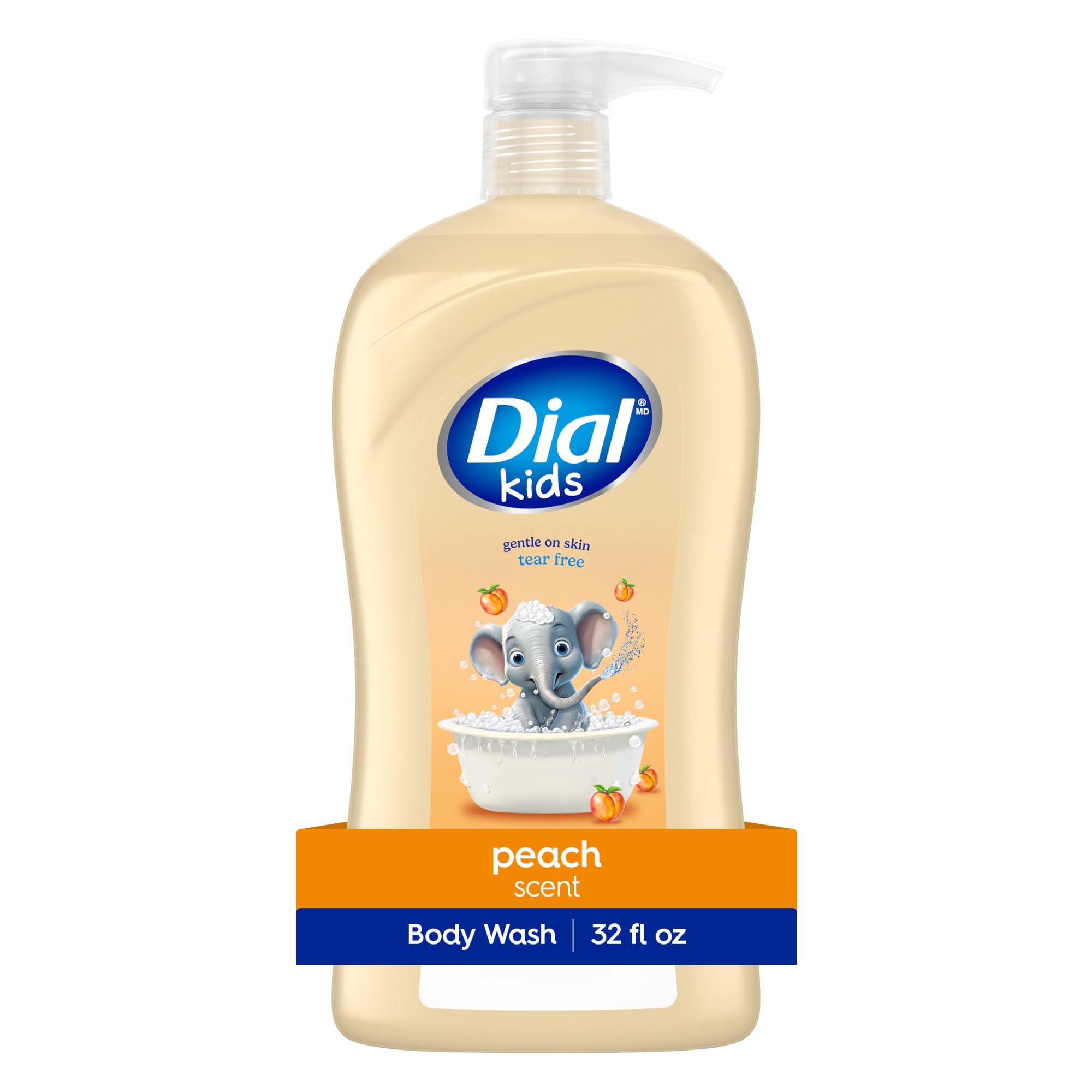 Dial Kids All-in-1 Body + Hair + Bubble Bath, Peach Scent, 32 Fl Oz, Hypoallergenic Body Wash & Shampoo, No Tears Formula for Kids 2+ Years, No