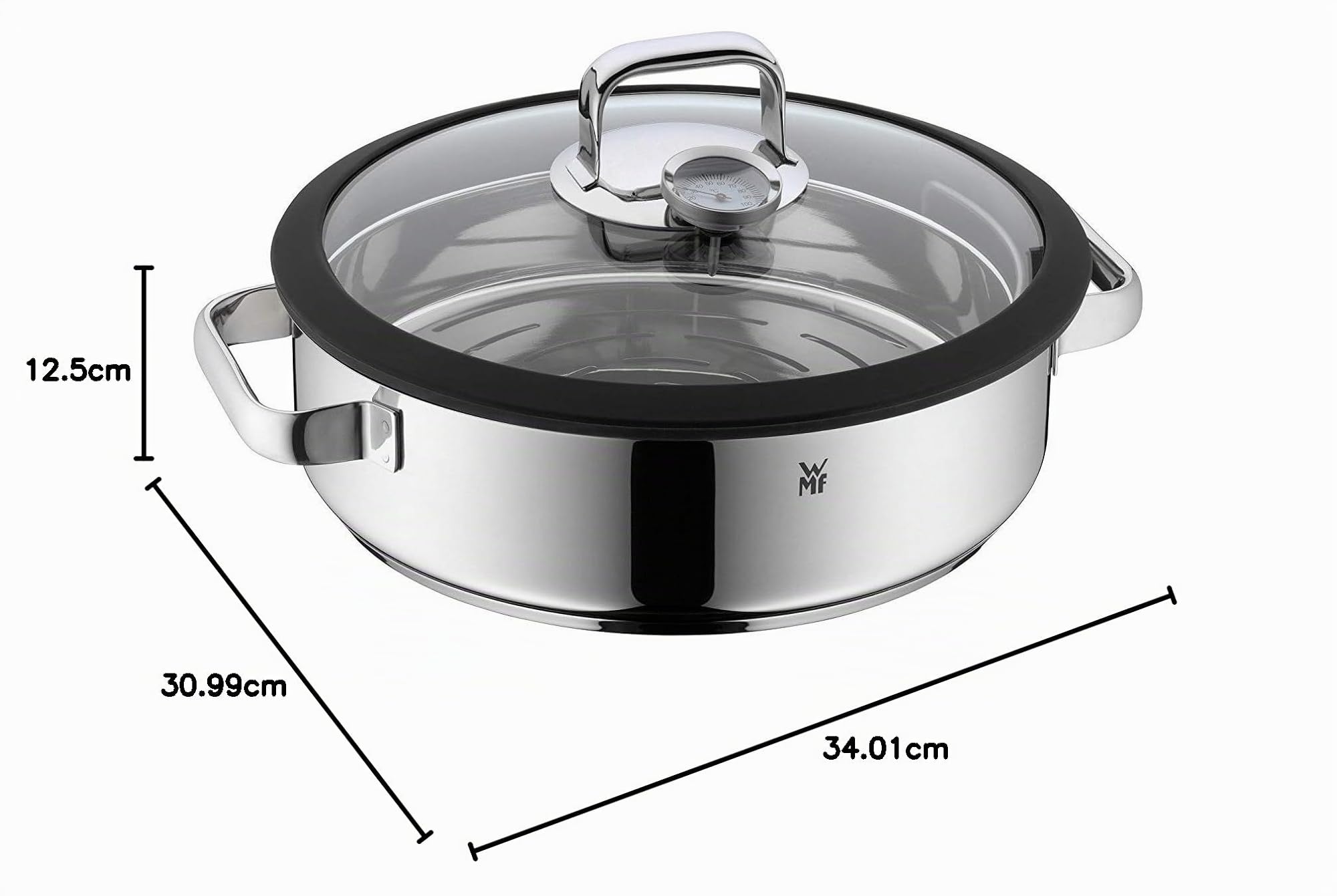 WMF Vitalis Streamer rotondo Ø 28cm circa 5L coperchio in vetro con bordo in silicone e termometro Aroma garblech Cromargan® Acciaio inossidabile lucidato induktionsgeeignet lavabile in lavastoviglie