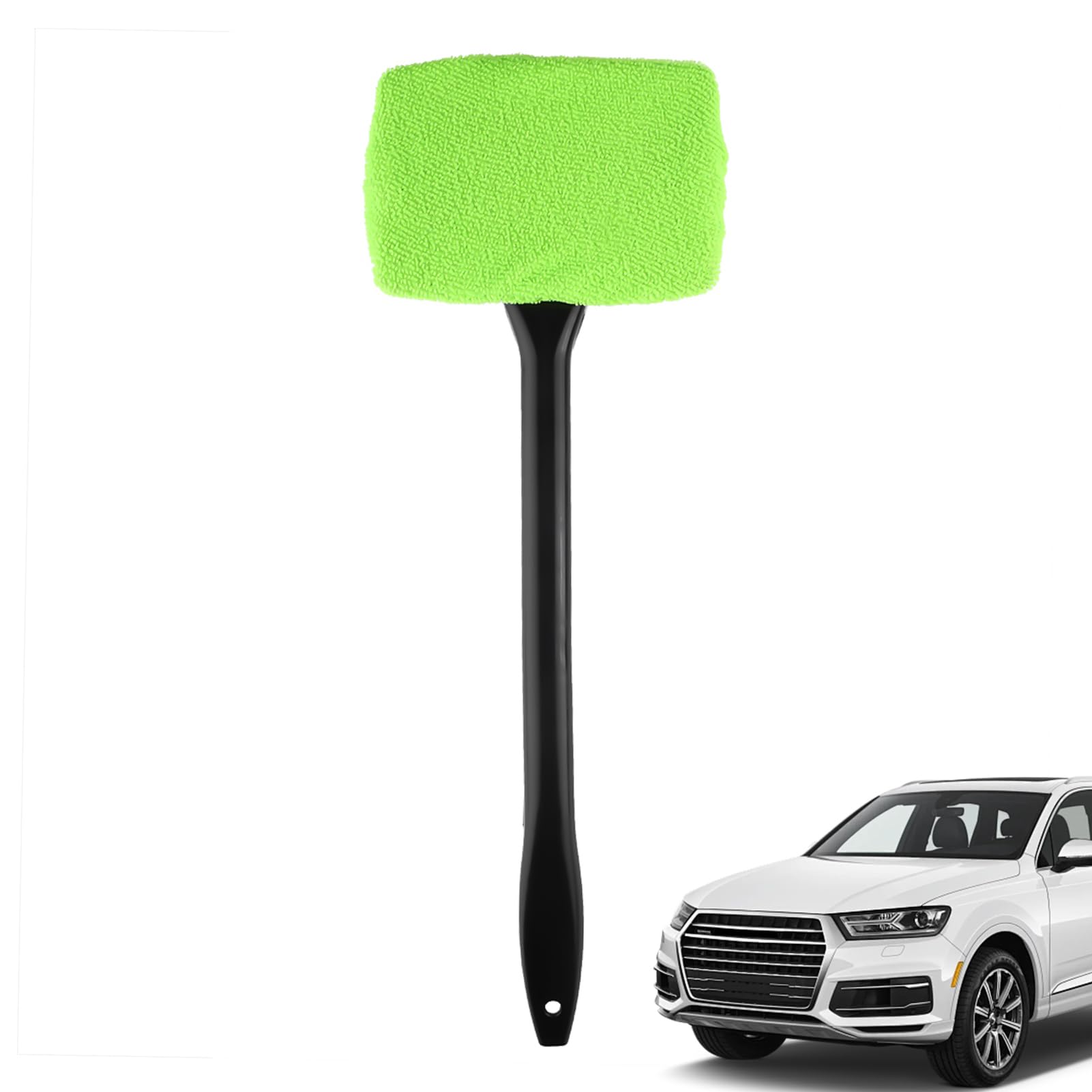 Jwthee Windshield Cleaning Tool, Car Window Cleaner Car Windshield Cleaner Brush Glass Wiper Kit with Handle and Washable Reusable Microfiber Pad (Green)