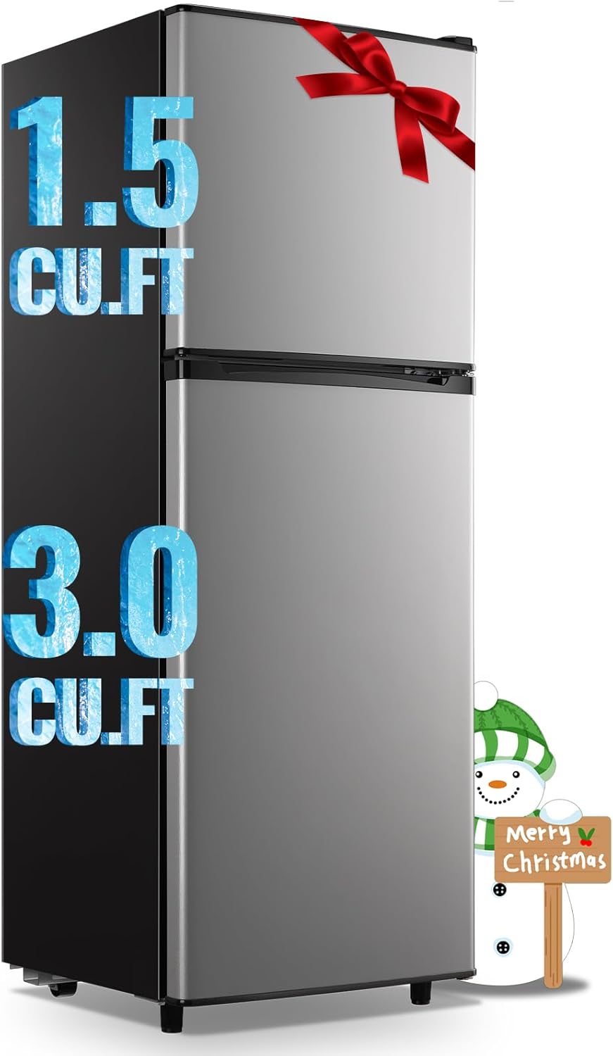 WANAI 4.5 Cu.Ft Fridge with Freezer, Dual Door Refrigerator with 7 Settings Temperature Adjustable, Small Fridge for Dorm Office Apartment and Home, Silver