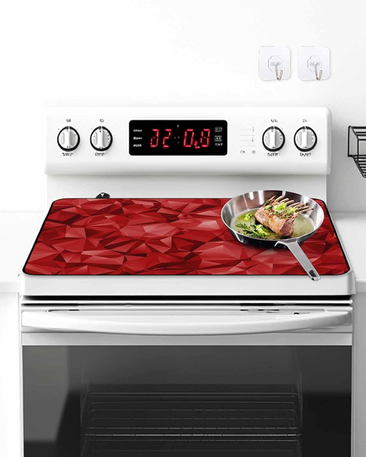 Stove Top Cover Modern Artificial Stove Cover for Electric Stove Top Red Abstract Art Glass Cooktop Covers Anti-Slip Mat Heat Resistant Countertop Protector Kitchen Decor 31"x24"