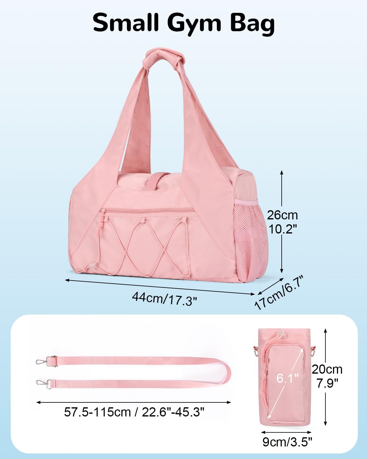 20L Small Gym Duffel Bag with Water Bottle Holder & Shoe Compartment for Women, Travel Duffel Bag with Wet Pocket for Yoga, Pink