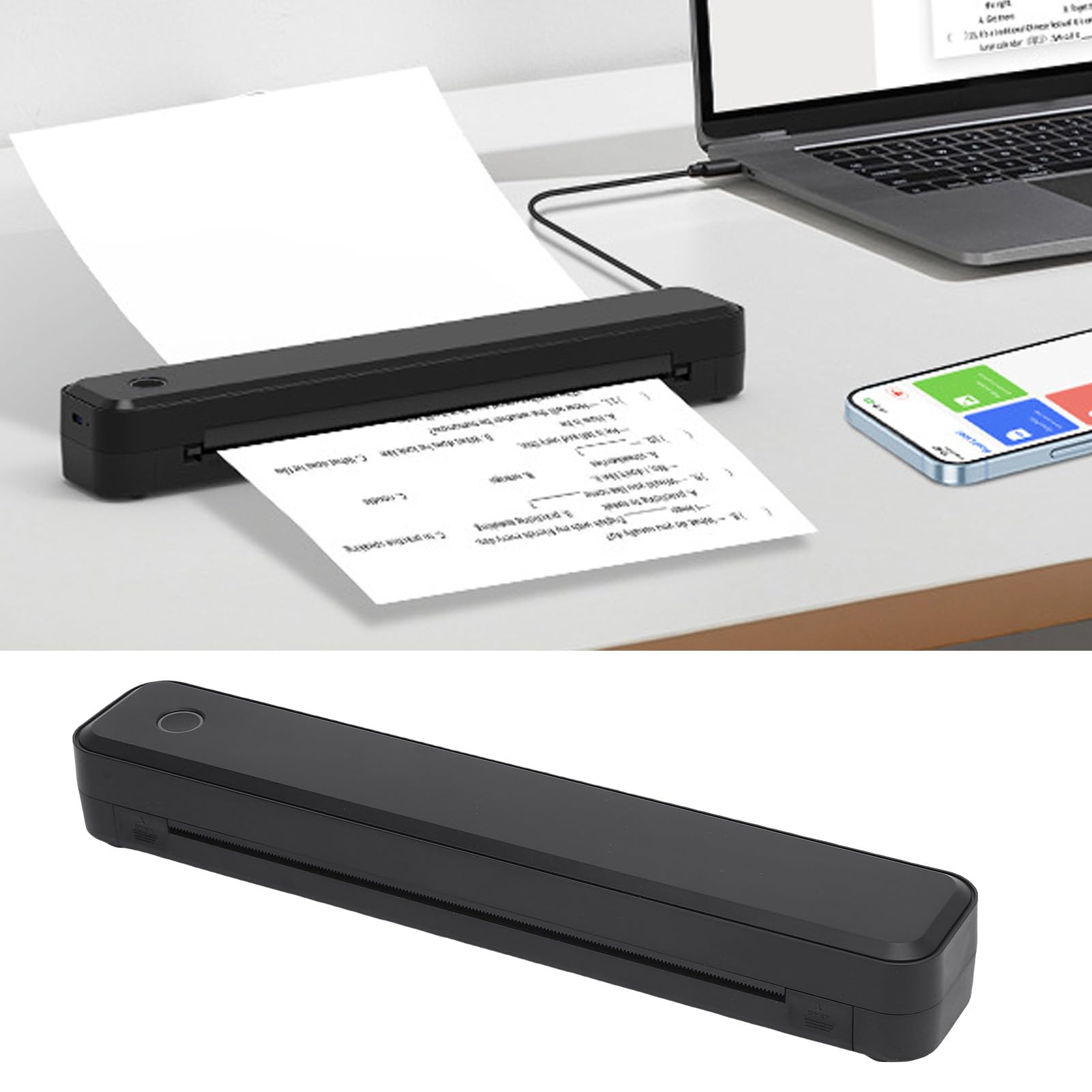 Jeffergarden Stampante Portatile Wireless per Stampante Termica Senza Inchiostro da Viaggio 203 DPI Larghezza di Stampa 208 Mm per Carta 8,5x11 Pollici US Letter A4 A5